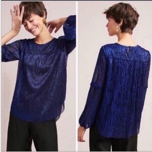 Anthropologie Moulinette Soeurs blue ruffled metallic top